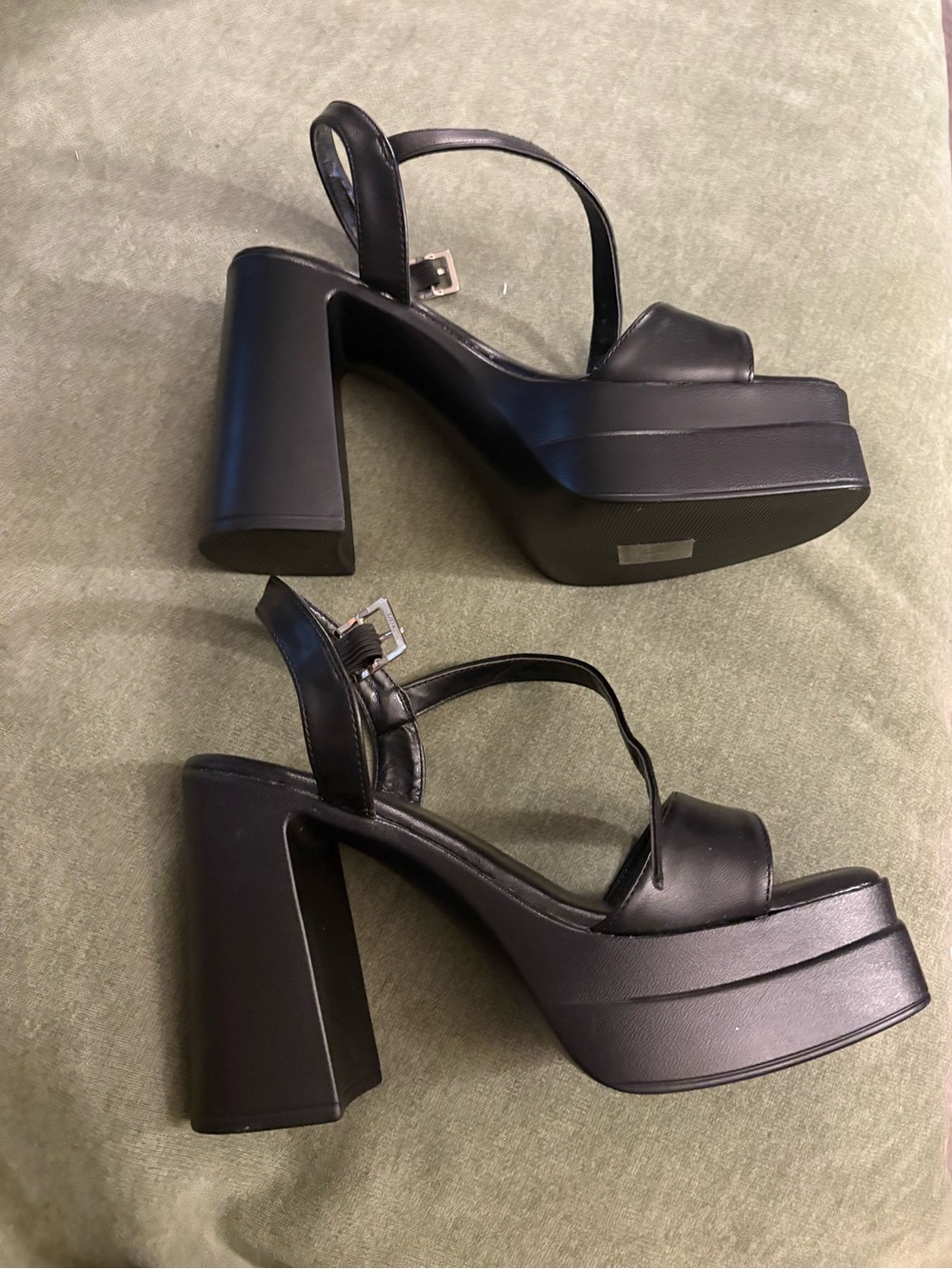 Black Platform Block Heel Sandals - Women's